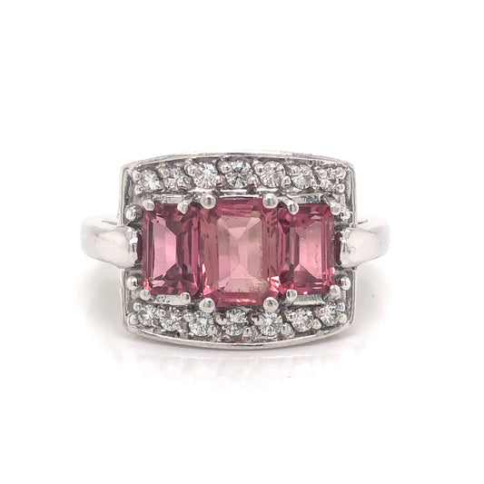 Pink Tourmaline & Diamond Cocktail Ring in 14k White Gold