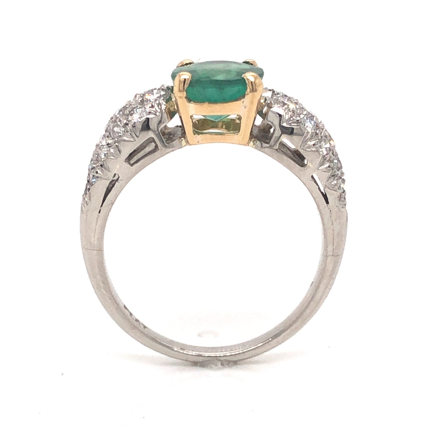 1.39 Oval Cut Emerald & Pave Diamond Ring in Platinum & 14k