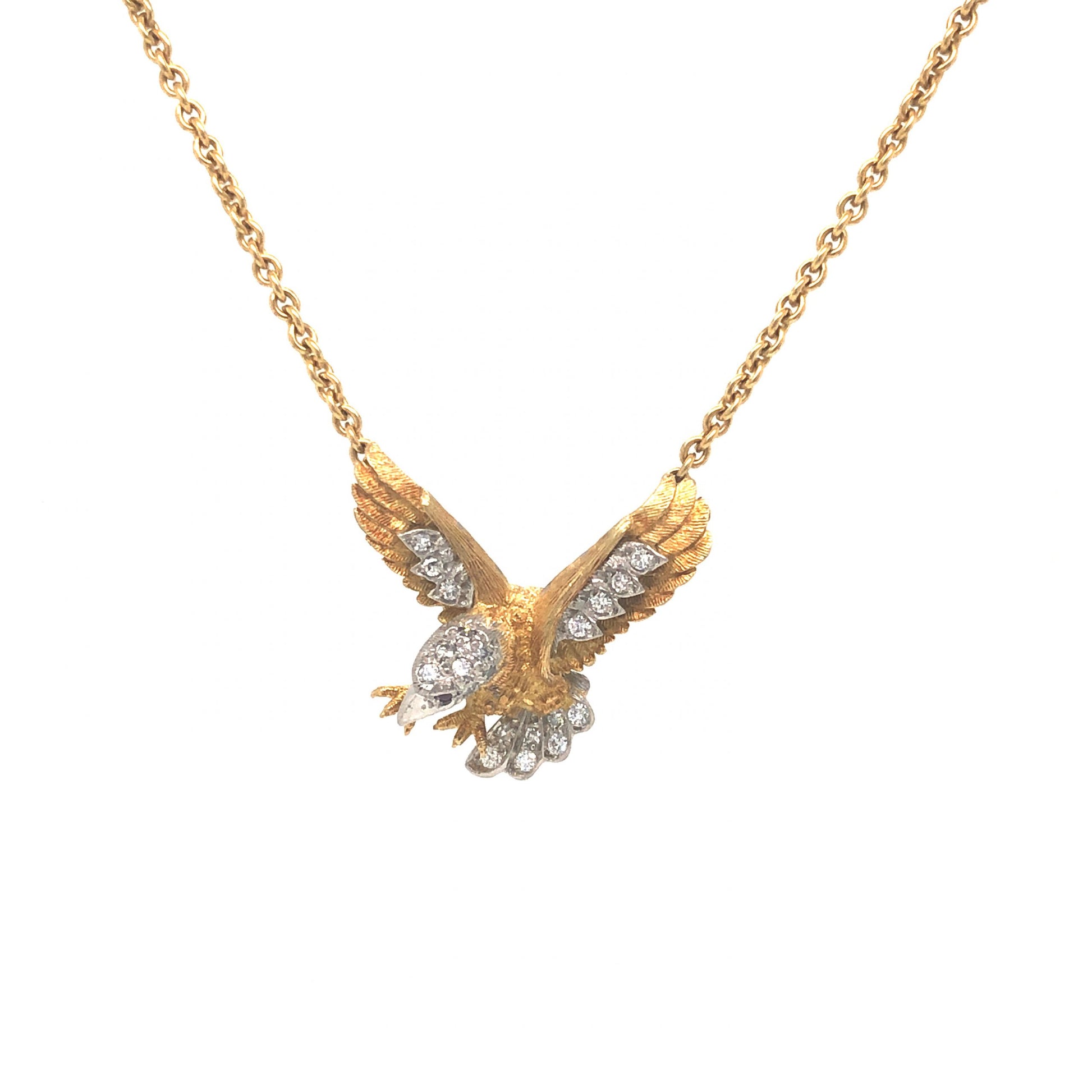 Diamond Eagle Pendant Necklace in 18k Yellow GoldComposition: Platinum Total Diamond Weight: .29ct Total Gram Weight: 10.4 g Inscription: 750, PLAT M4 18K
      