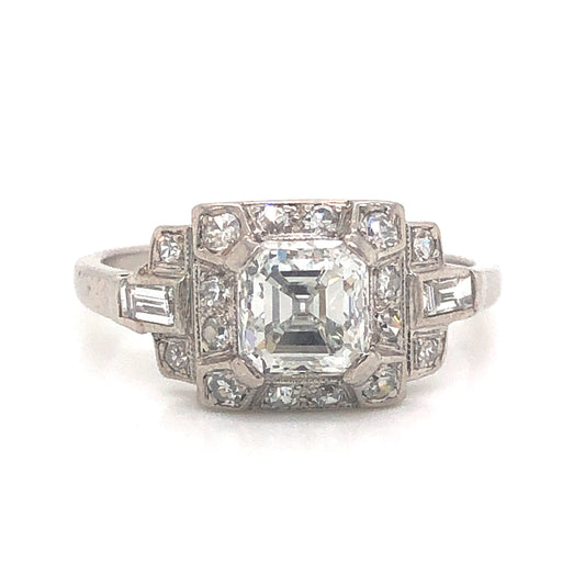 Art Deco 1.05 Asscher Cut Diamond Engagement Ring in Platinum