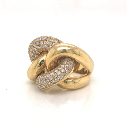 Pave Diamond Knot Cocktail Ring 18k Yellow Gold