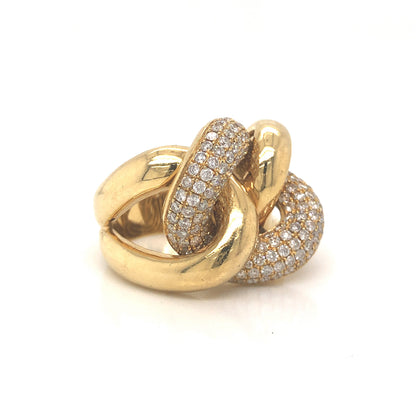 Pave Diamond Knot Cocktail Ring 18k Yellow Gold