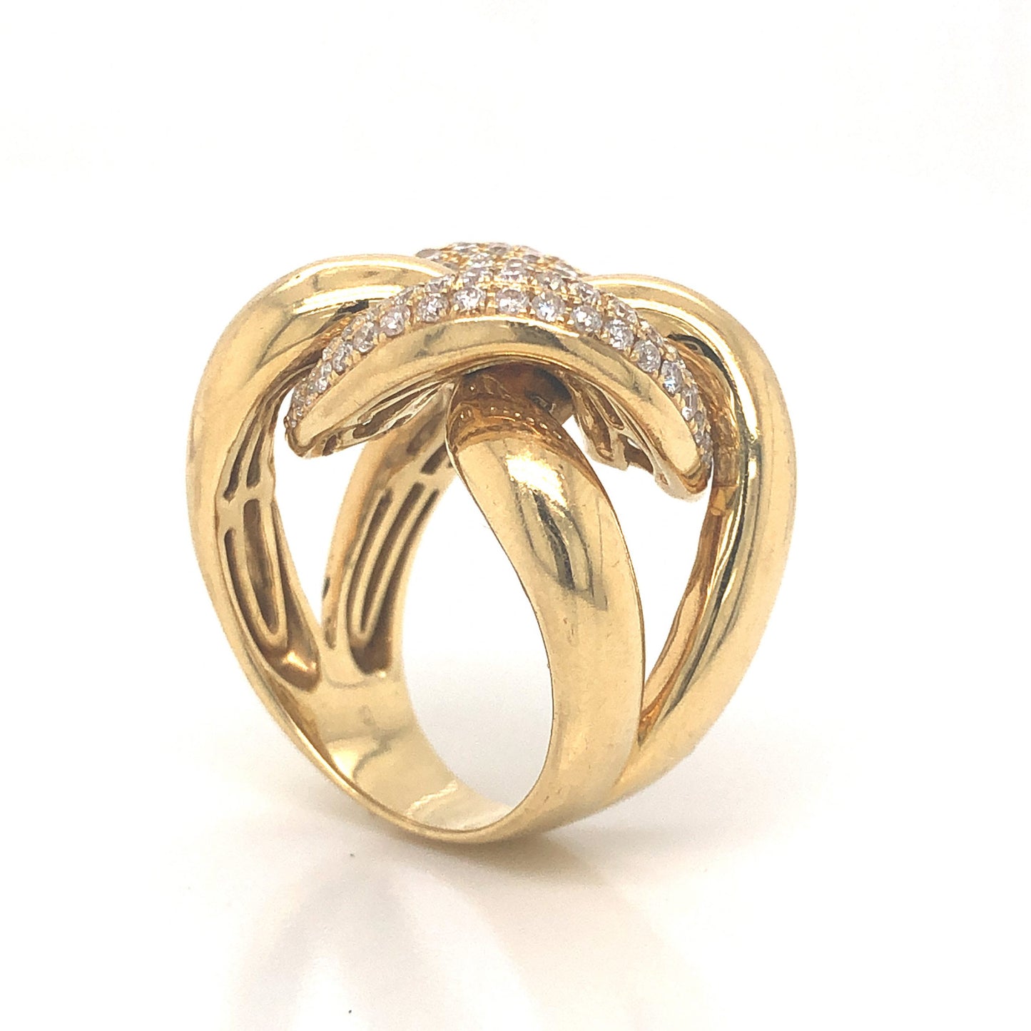 Pave Diamond Knot Cocktail Ring 18k Yellow Gold