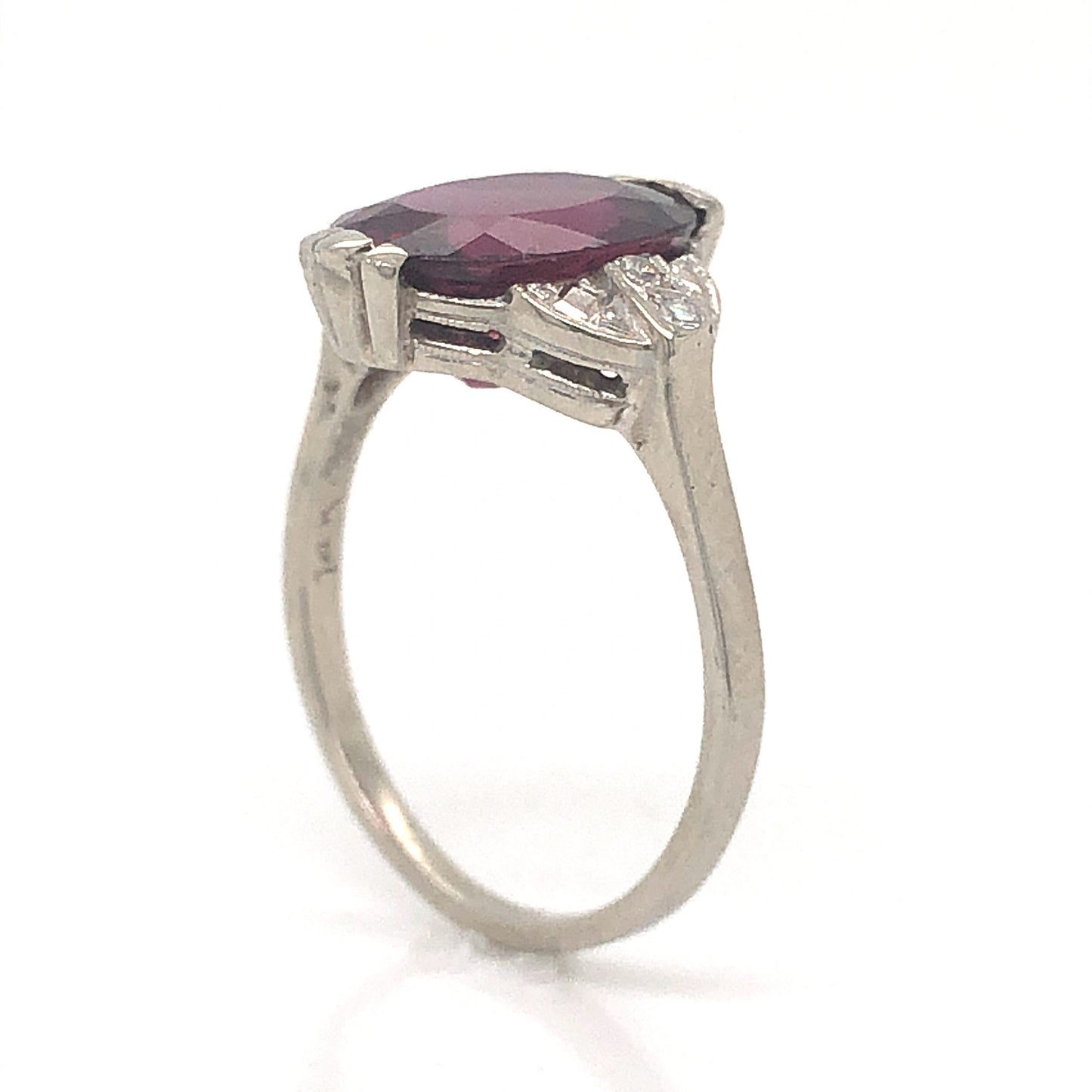 Art Deco Garnet Cocktail Ring w/ Diamonds in 14k White Gold