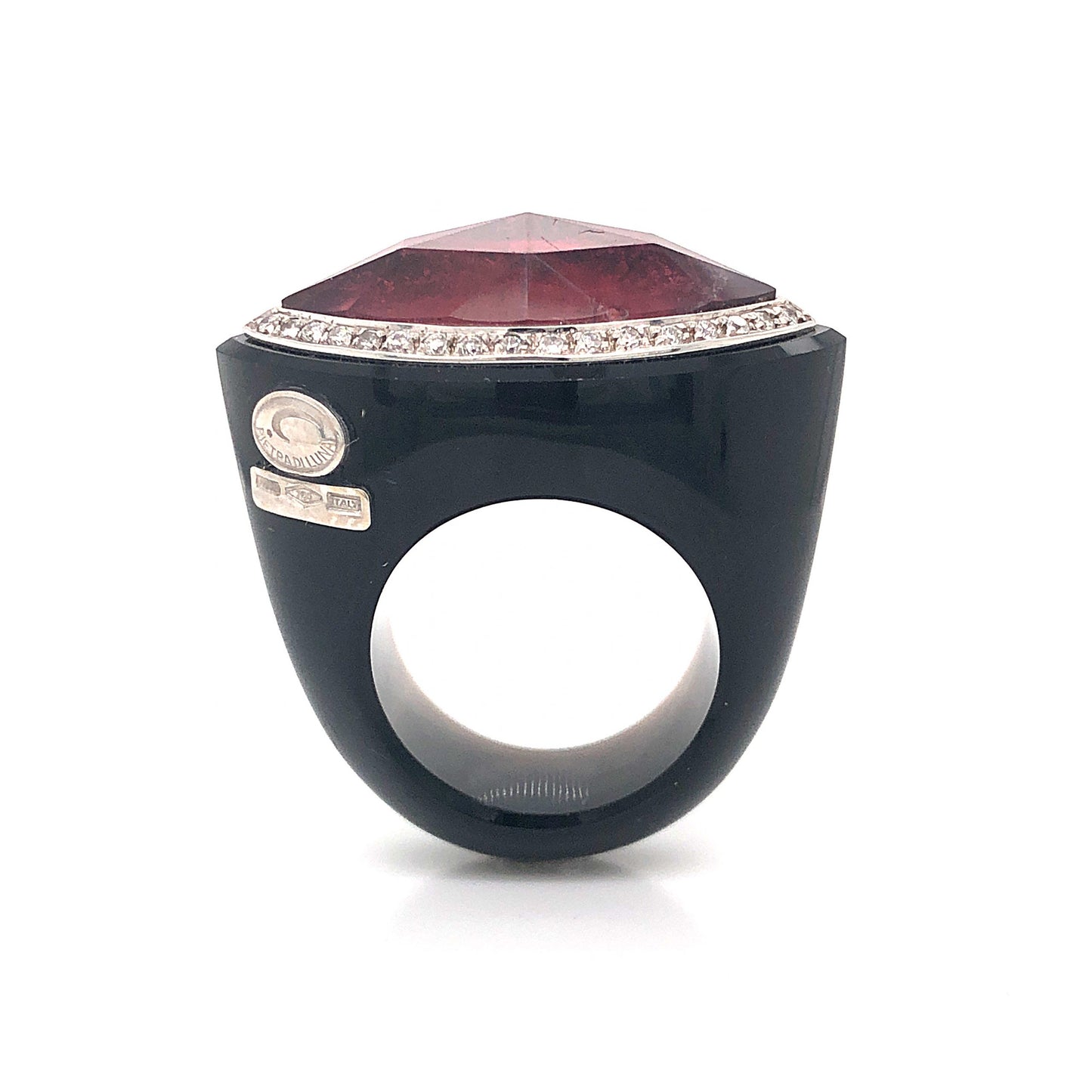 Pietra Di Luna Pink Tourmaline & Diamond Cocktail Ring in 18k White Gold