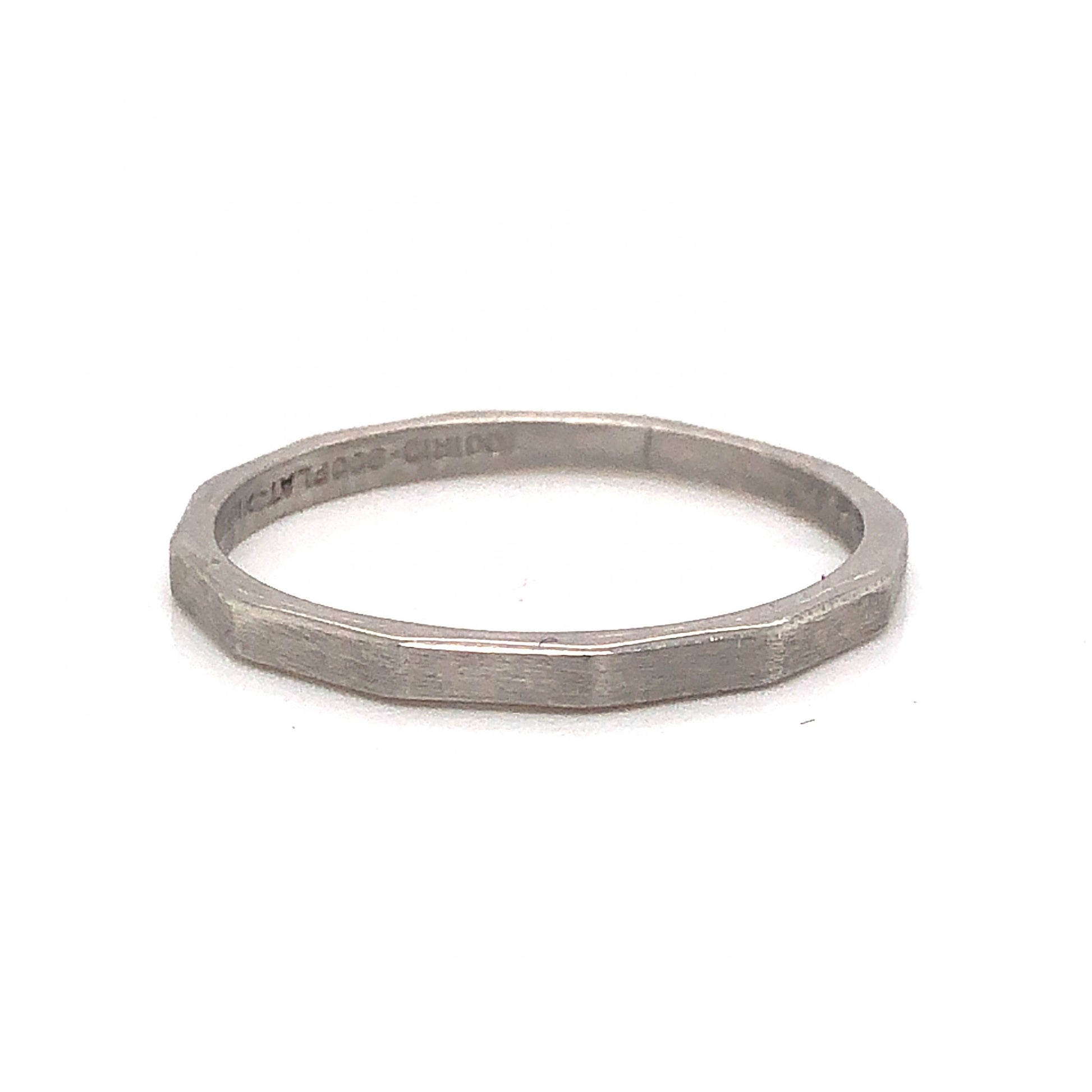 Vintage Tiffany & Co. Geometric Wedding Band in PlatinumComposition: PlatinumRing Size: 9Total Gram Weight: 3.1 gInscription: 100 IRID 900 PLAT,  E. G. and C. L. June 14th 1950