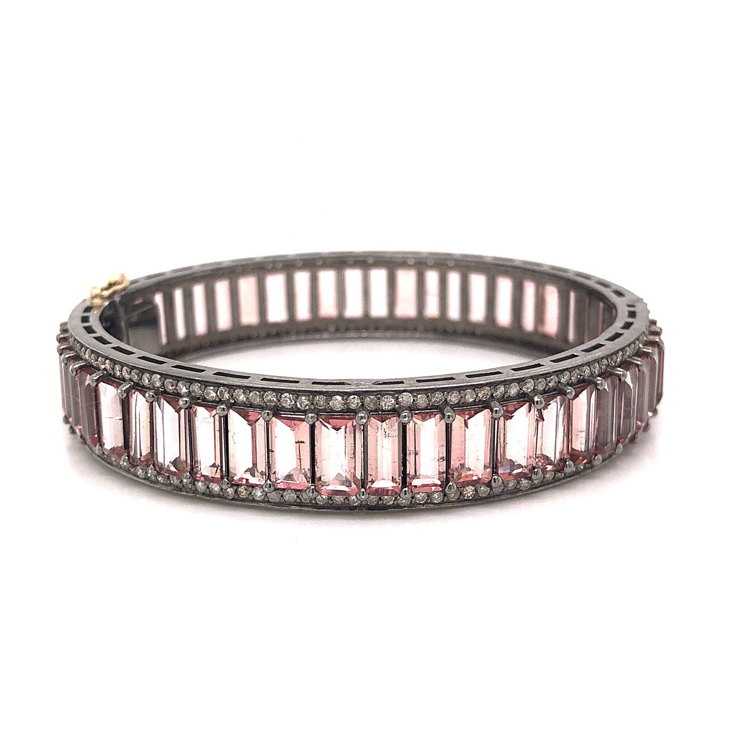 Pink Tourmaline Bangle Bracelet w/ Diamonds in Sterling Silver