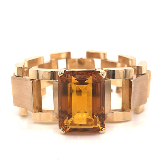 Emerald Cut Citrine Link Bracelet in 14k Yellow Gold