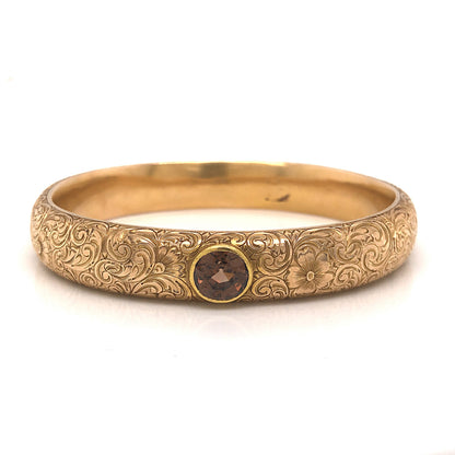 Victorian Filigree Bangle w/ Brown Topaz in 14k Yellow Gold