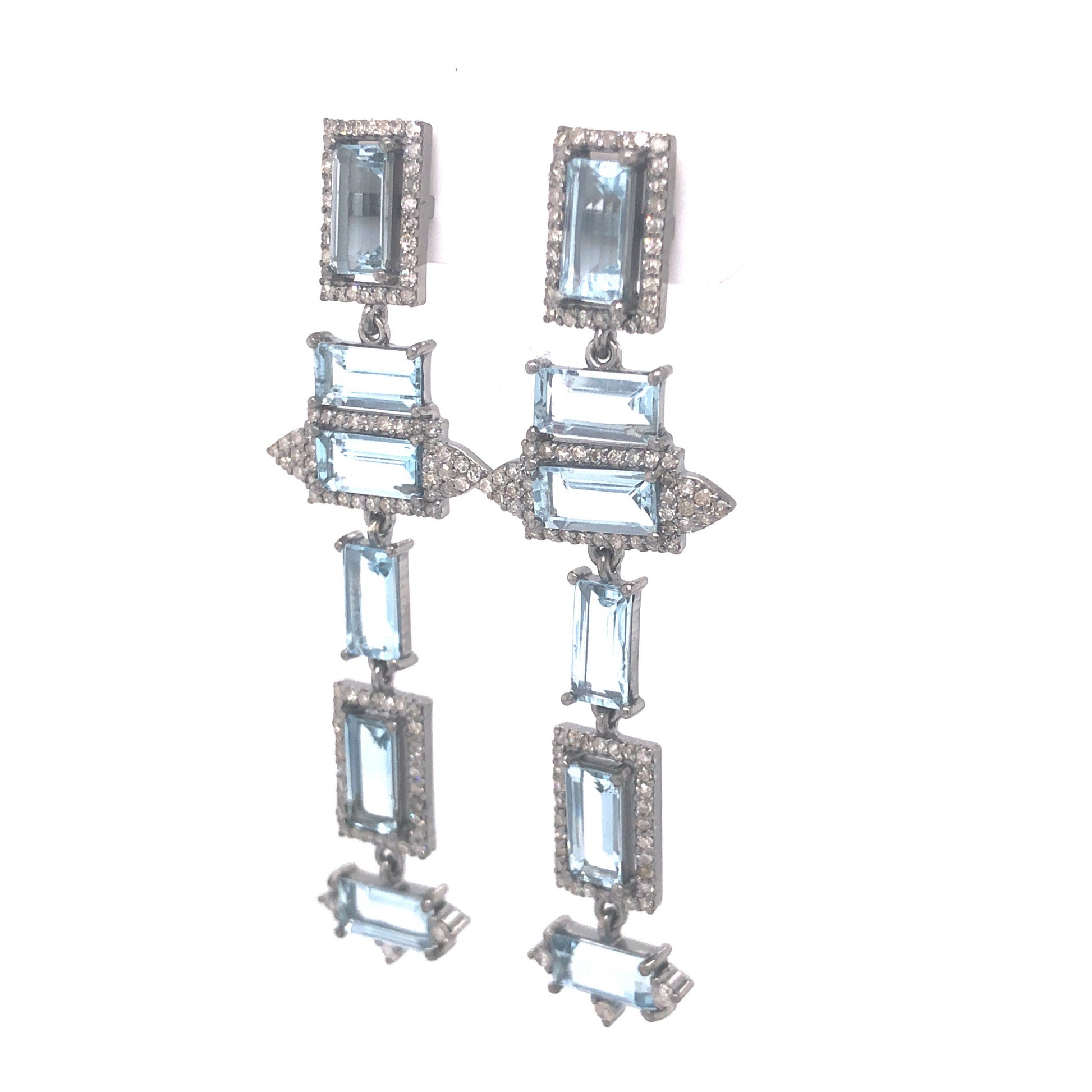 Aquamarine & Diamond Drop Earrings in Sterling Silver