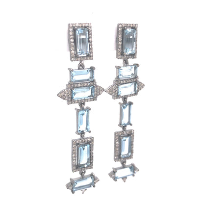 Aquamarine & Diamond Drop Earrings in Sterling Silver