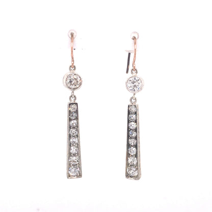 Victorian Tapered Diamond Earrings in 14k Rose Gold & Silver