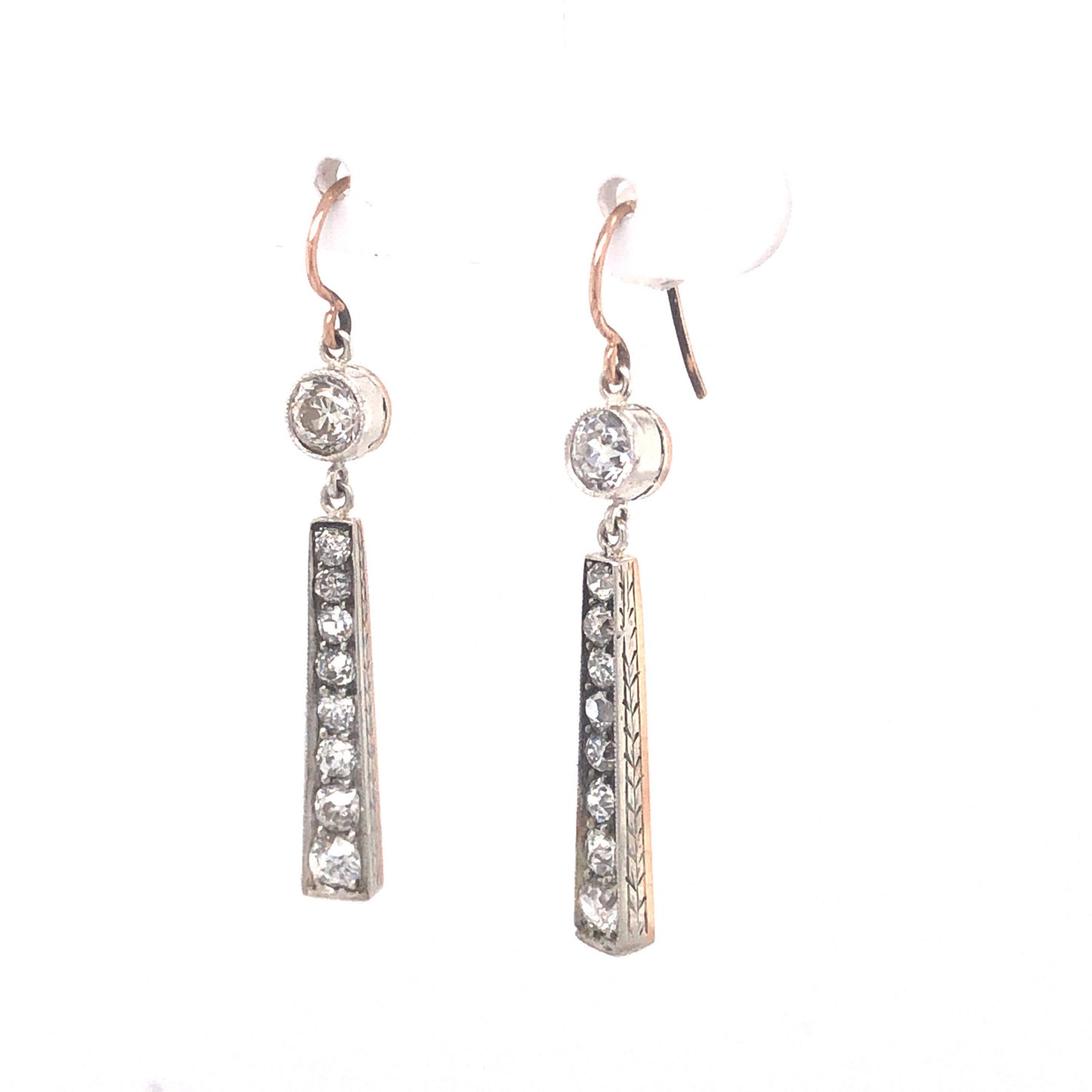Victorian Tapered Diamond Earrings in 14k Rose Gold & Silver