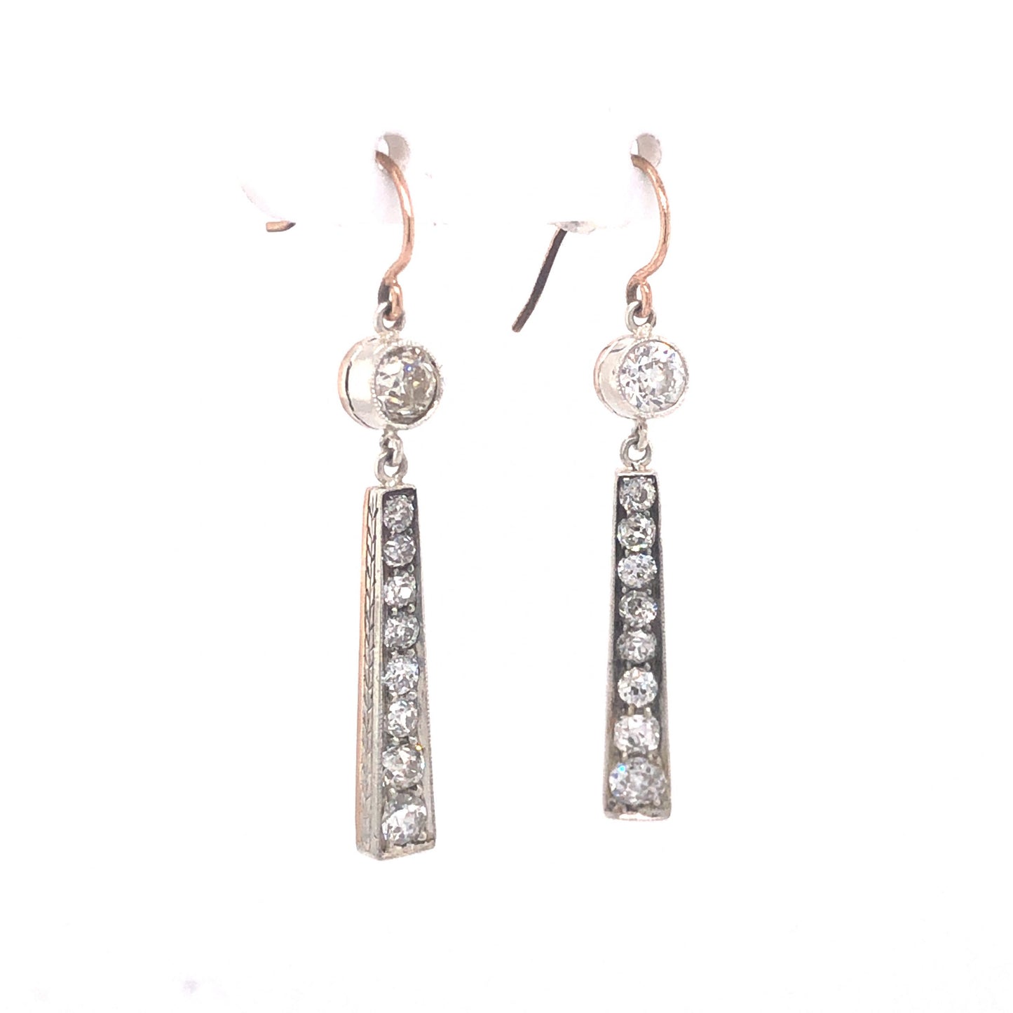 Victorian Tapered Diamond Earrings in 14k Rose Gold & Silver