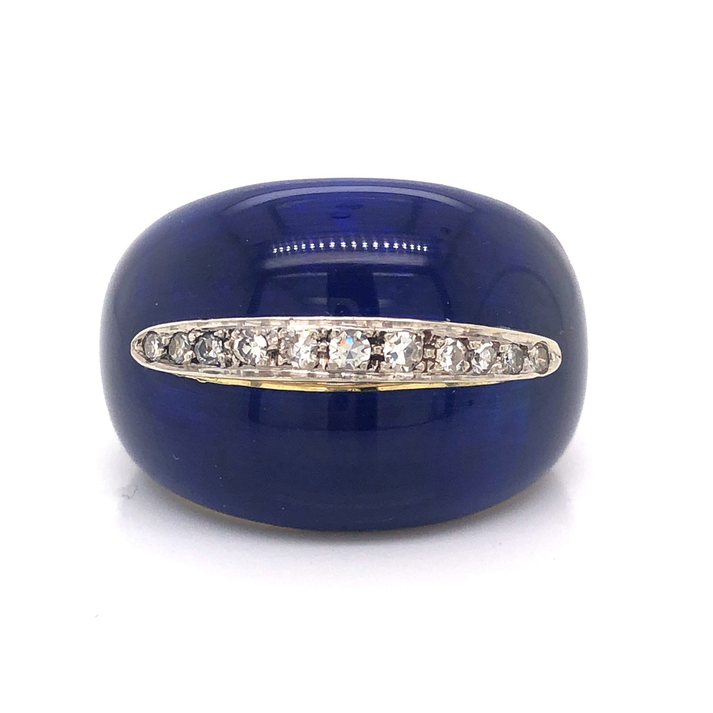 Blue Enamel Diamond Cocktail Ring in 18k Yellow Gold