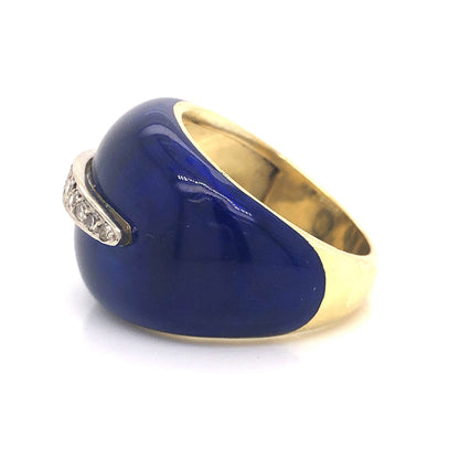 Blue Enamel Diamond Cocktail Ring in 18k Yellow Gold