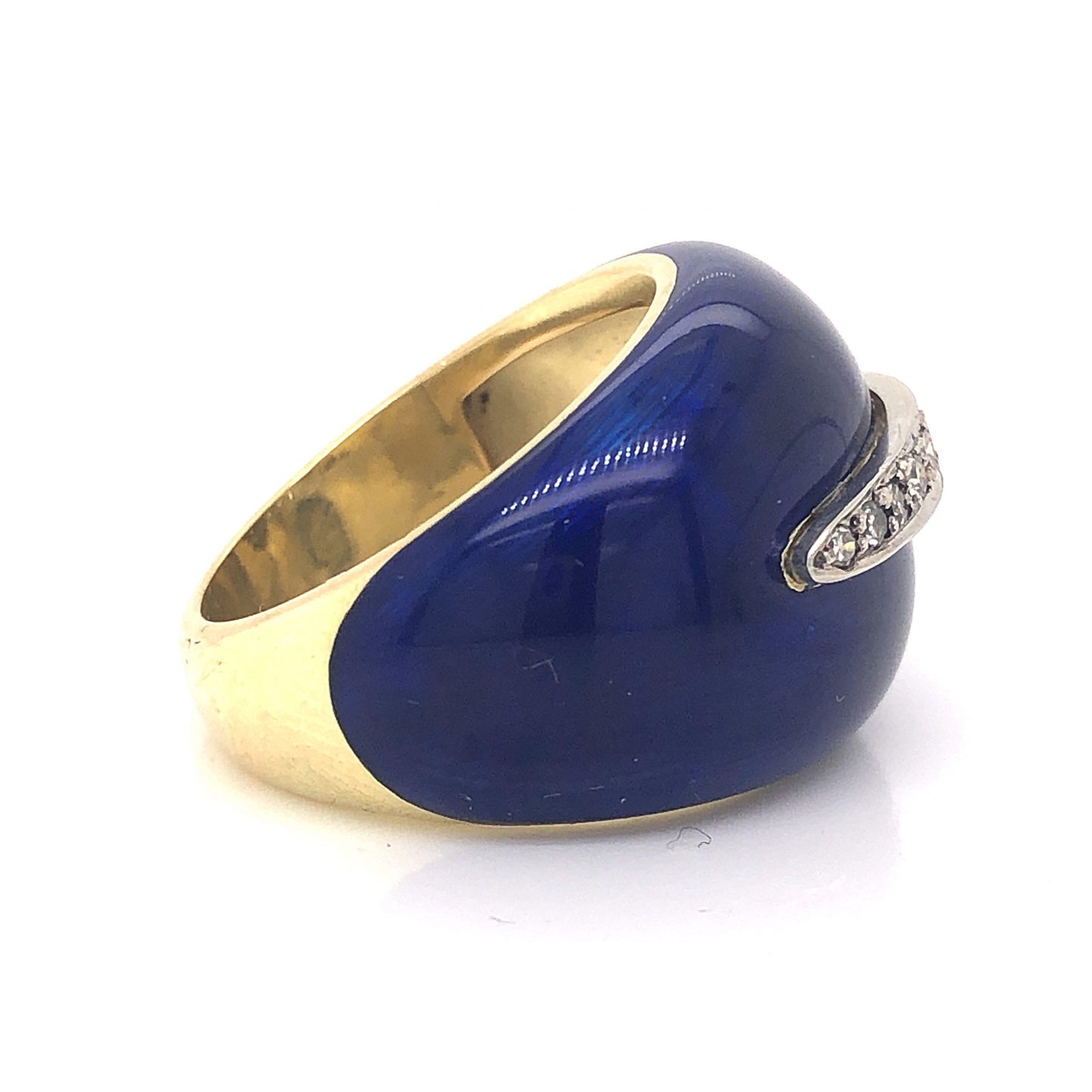 Blue Enamel Diamond Cocktail Ring in 18k Yellow Gold