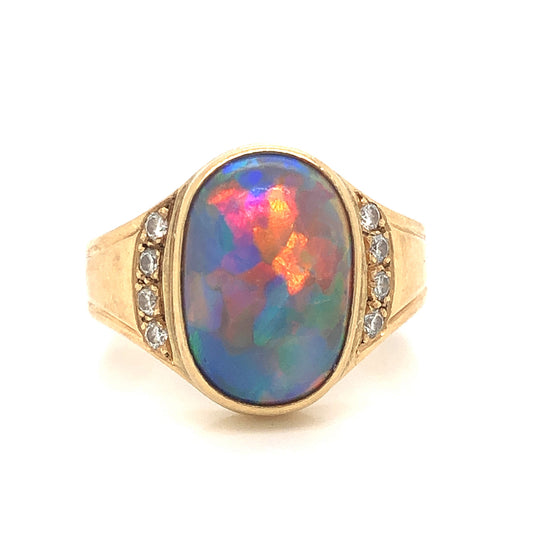 Harlequin Opal & Diamond Cocktail Ring in 18k Yellow Gold