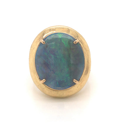Mid-Century Opal Tablet Cocktail Ring in 14k Yellow Gold