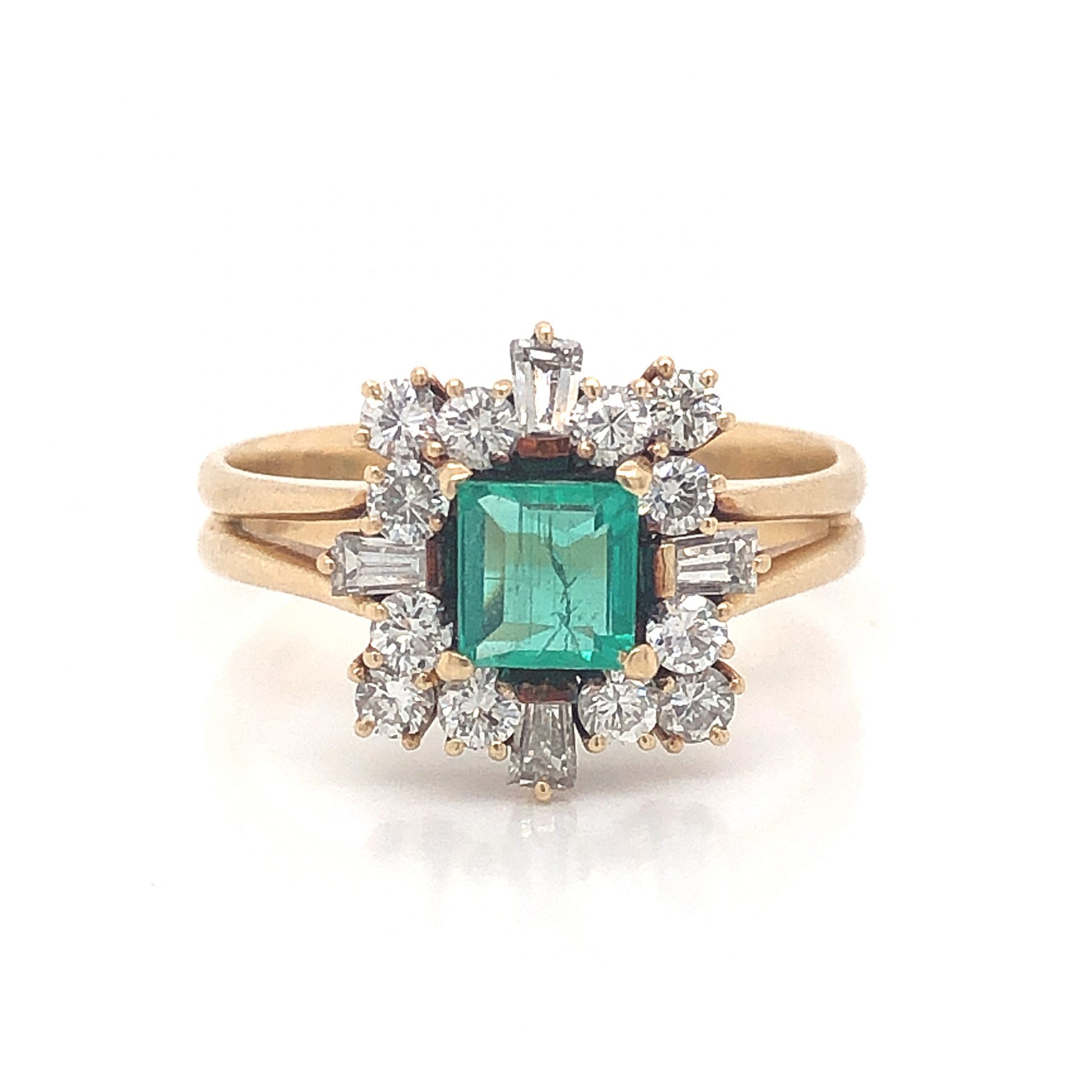 Emerald & Diamond Ballerina Cocktail Ring in 14K Yellow Gold