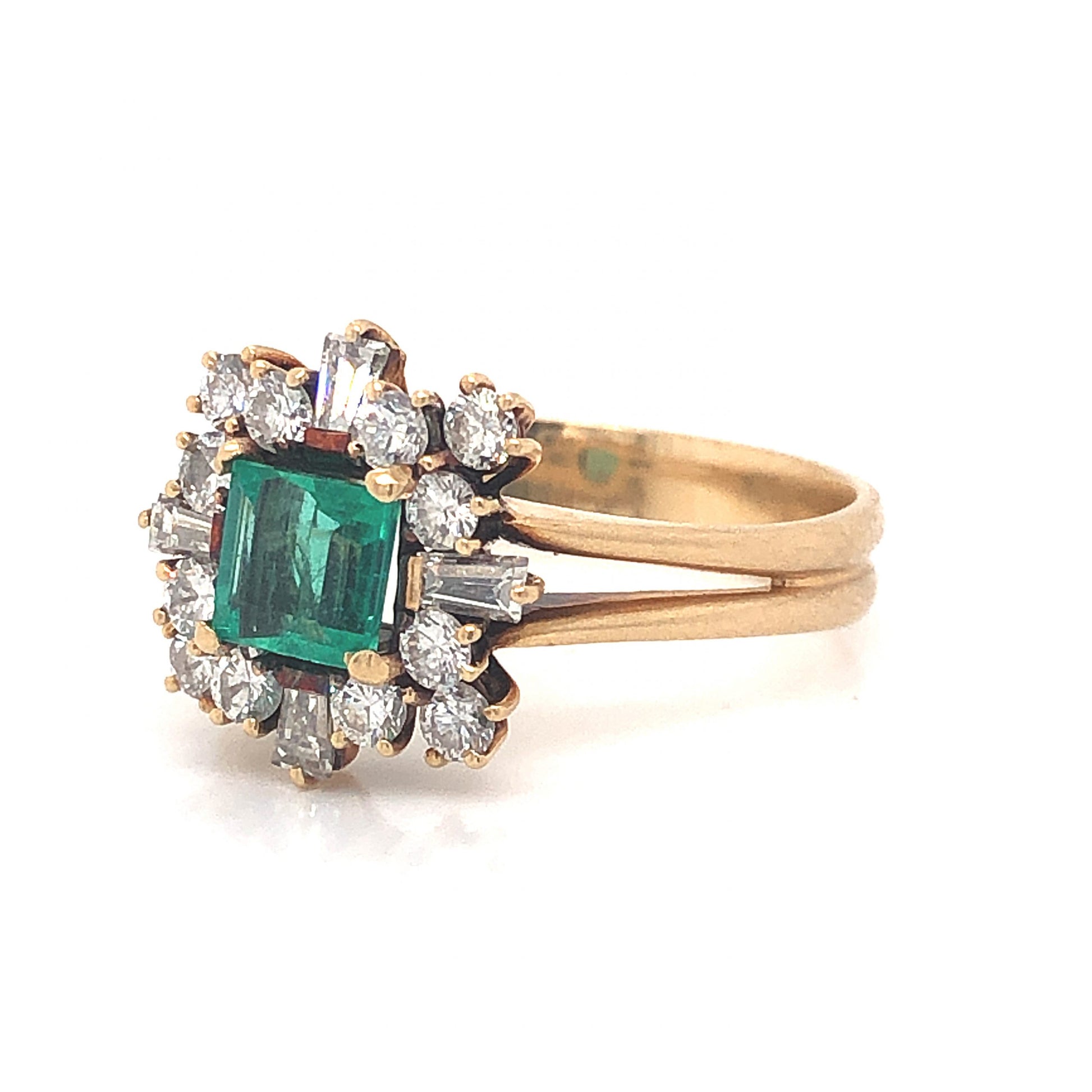 Emerald & Diamond Ballerina Cocktail Ring in 14K Yellow Gold