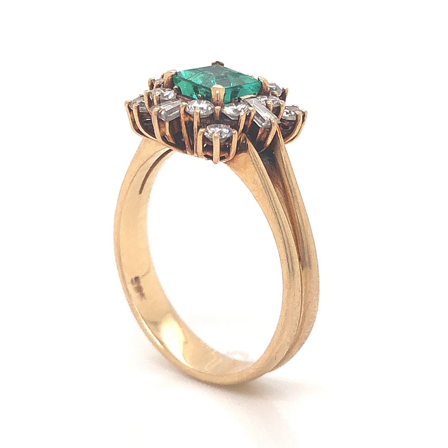 Emerald & Diamond Ballerina Cocktail Ring in 14K Yellow Gold