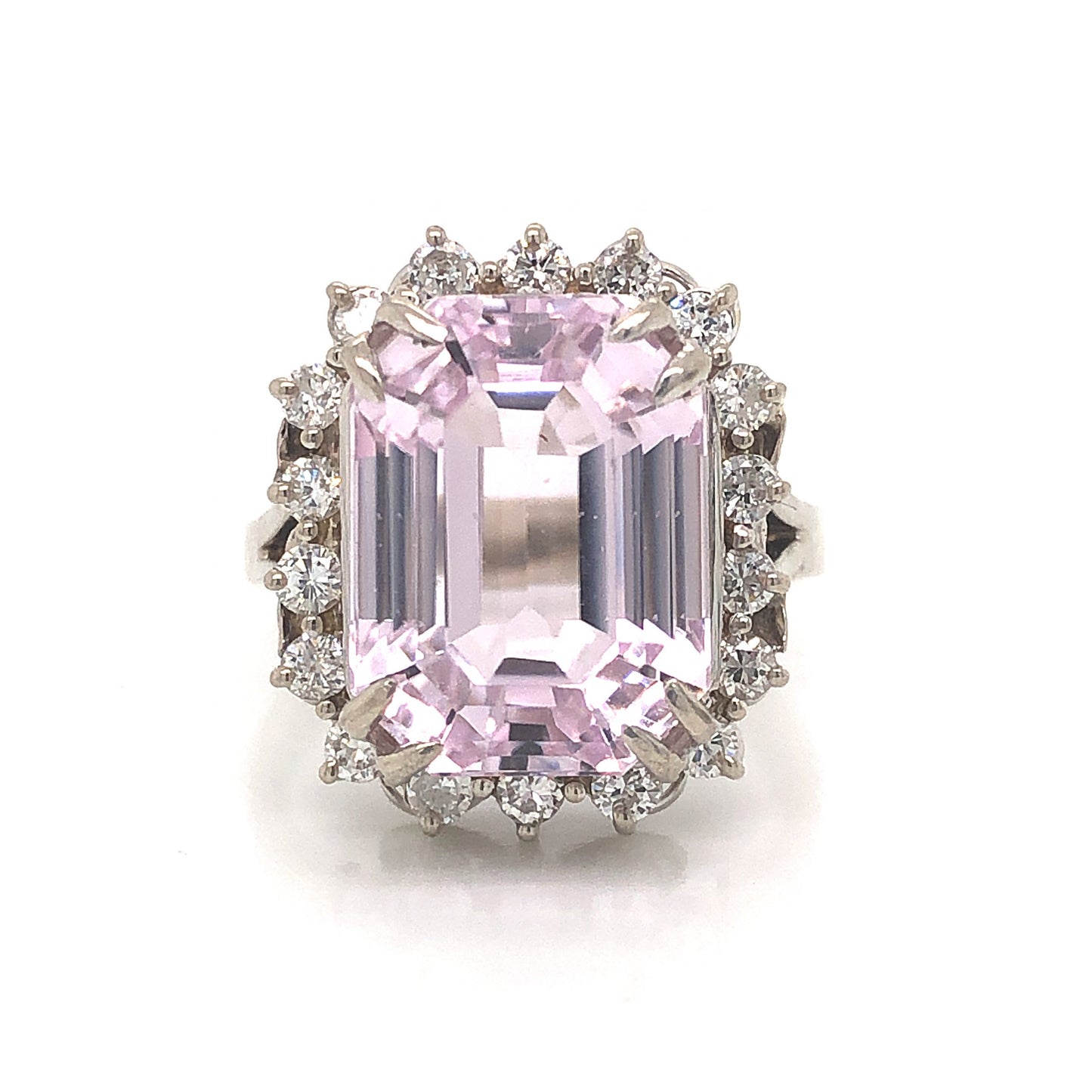 Kunzite & Diamond Cocktail Ring in 14k White Gold