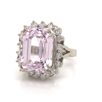 Kunzite & Diamond Cocktail Ring in 14k White Gold