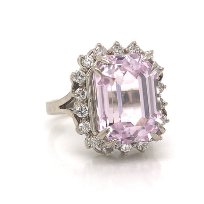 Kunzite & Diamond Cocktail Ring in 14k White Gold