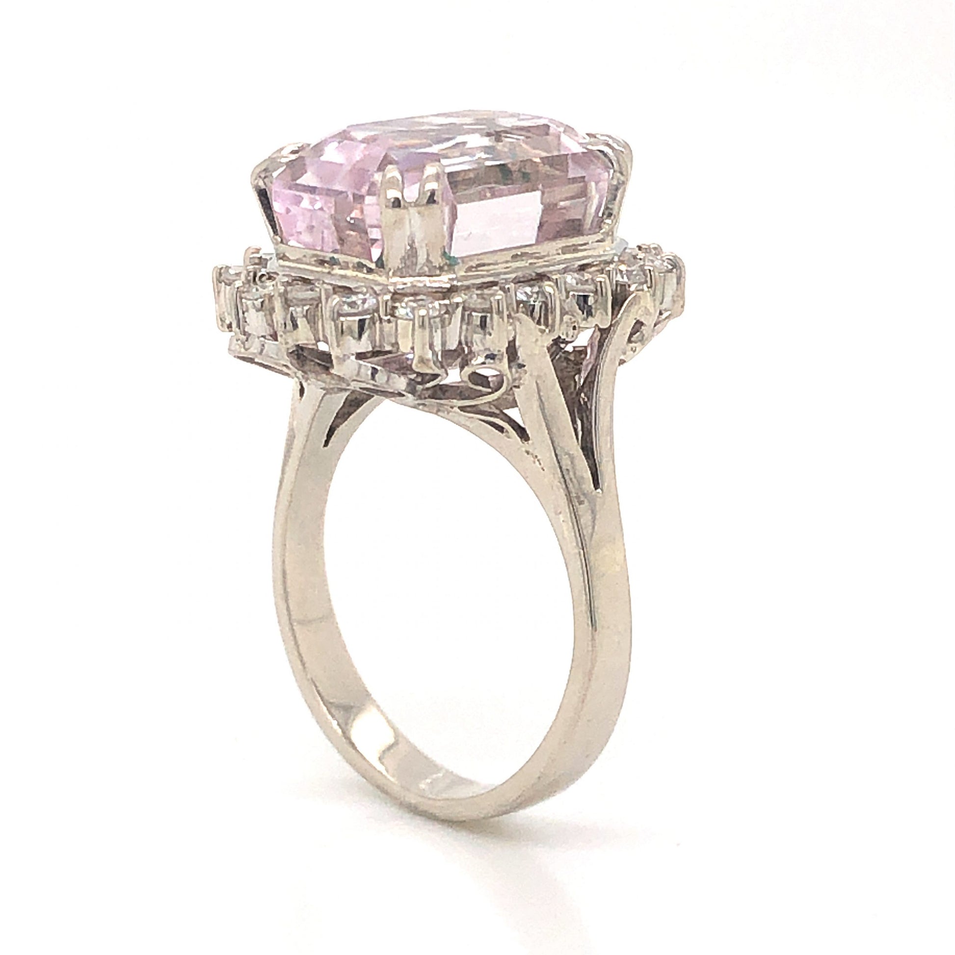 Kunzite & Diamond Cocktail Ring in 14k White Gold