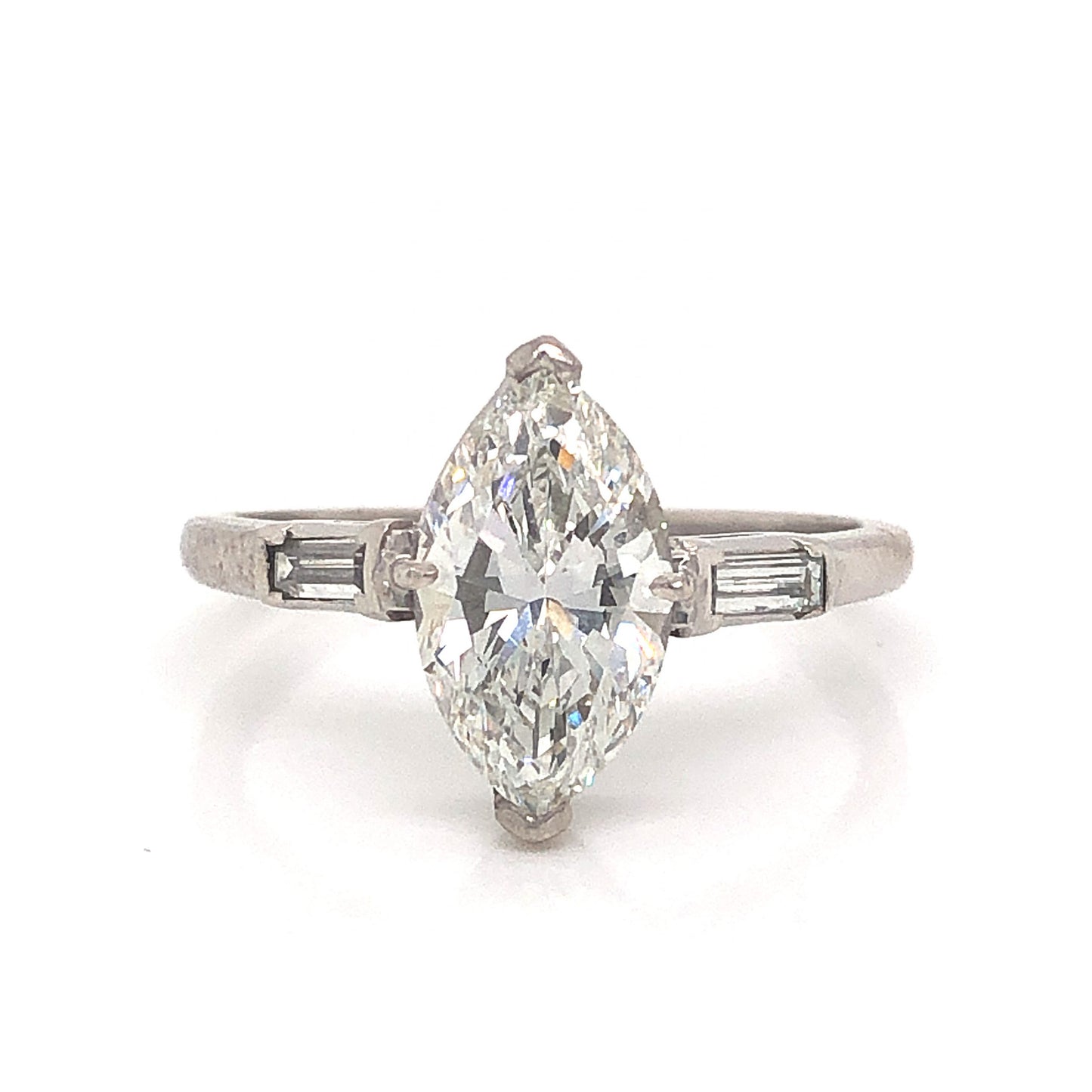 Mid-Century 1.71 Marquise Cut Diamond Engagement Ring in Platinum