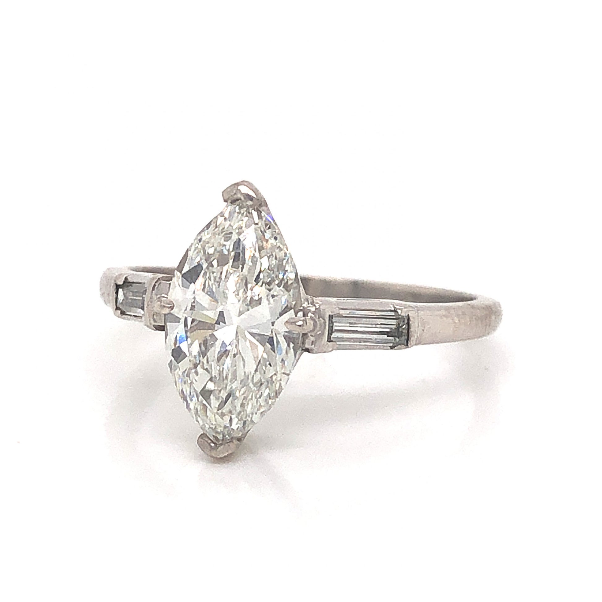 Mid-Century 1.71 Marquise Cut Diamond Engagement Ring in Platinum