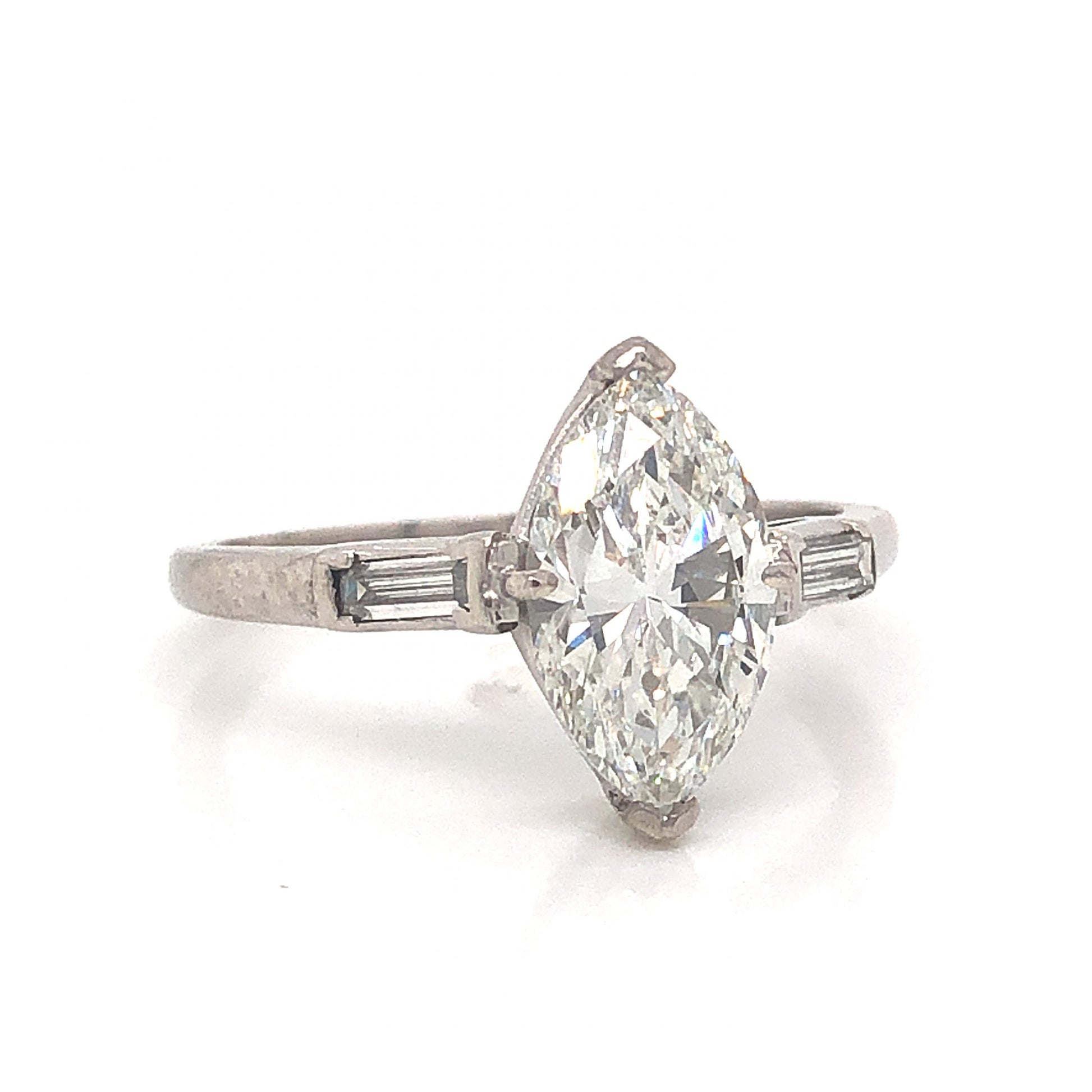 Mid-Century 1.71 Marquise Cut Diamond Engagement Ring in Platinum