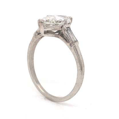 Mid-Century 1.71 Marquise Cut Diamond Engagement Ring in Platinum