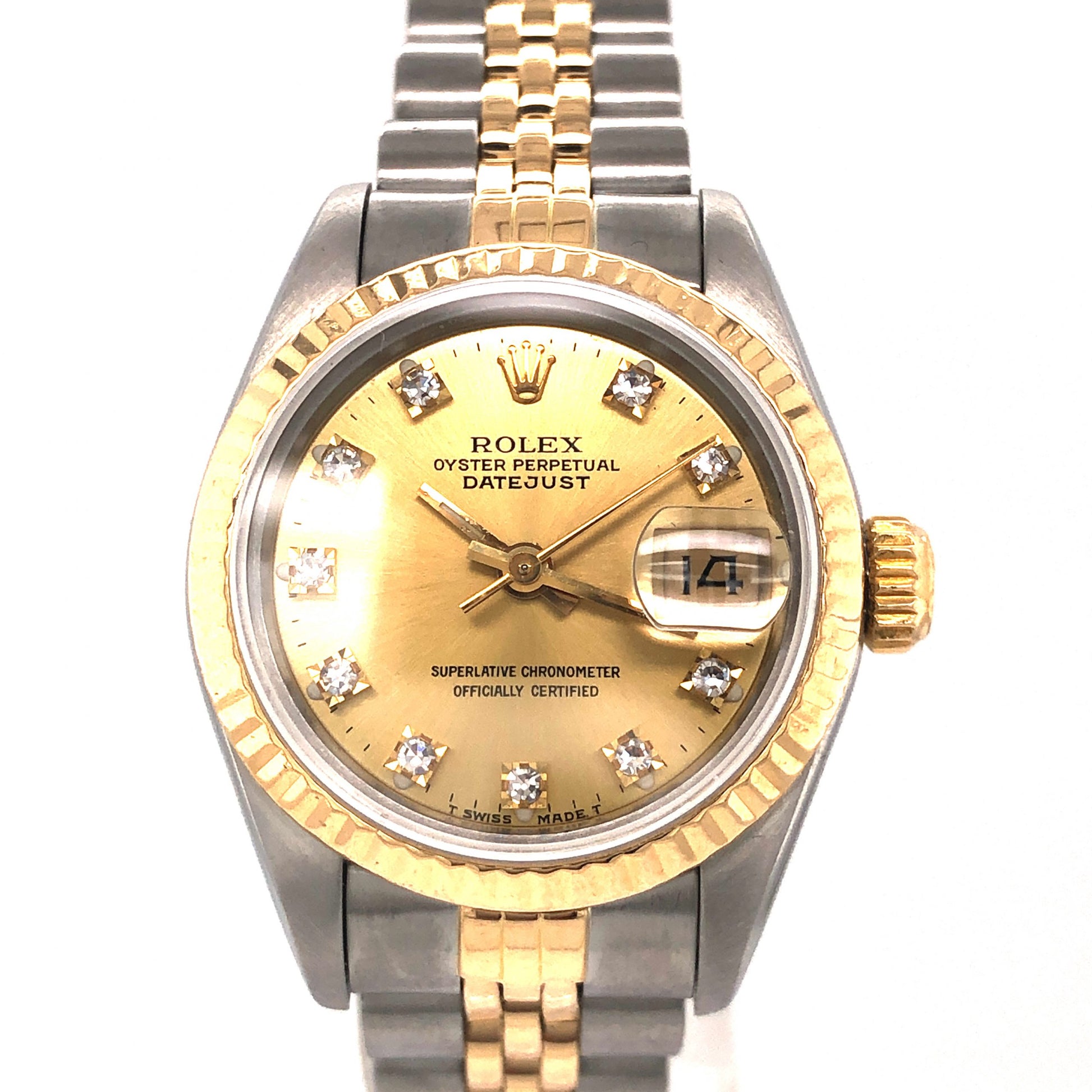 Ladies Rolex 2-Tone w/ Diamonds in 18k Yellow Gold & Stainless SteelComposition: Sterling Silver/18 Karat Yellow GoldTotal Diamond Weight: .10 ctTotal Gram Weight: 54.8 g