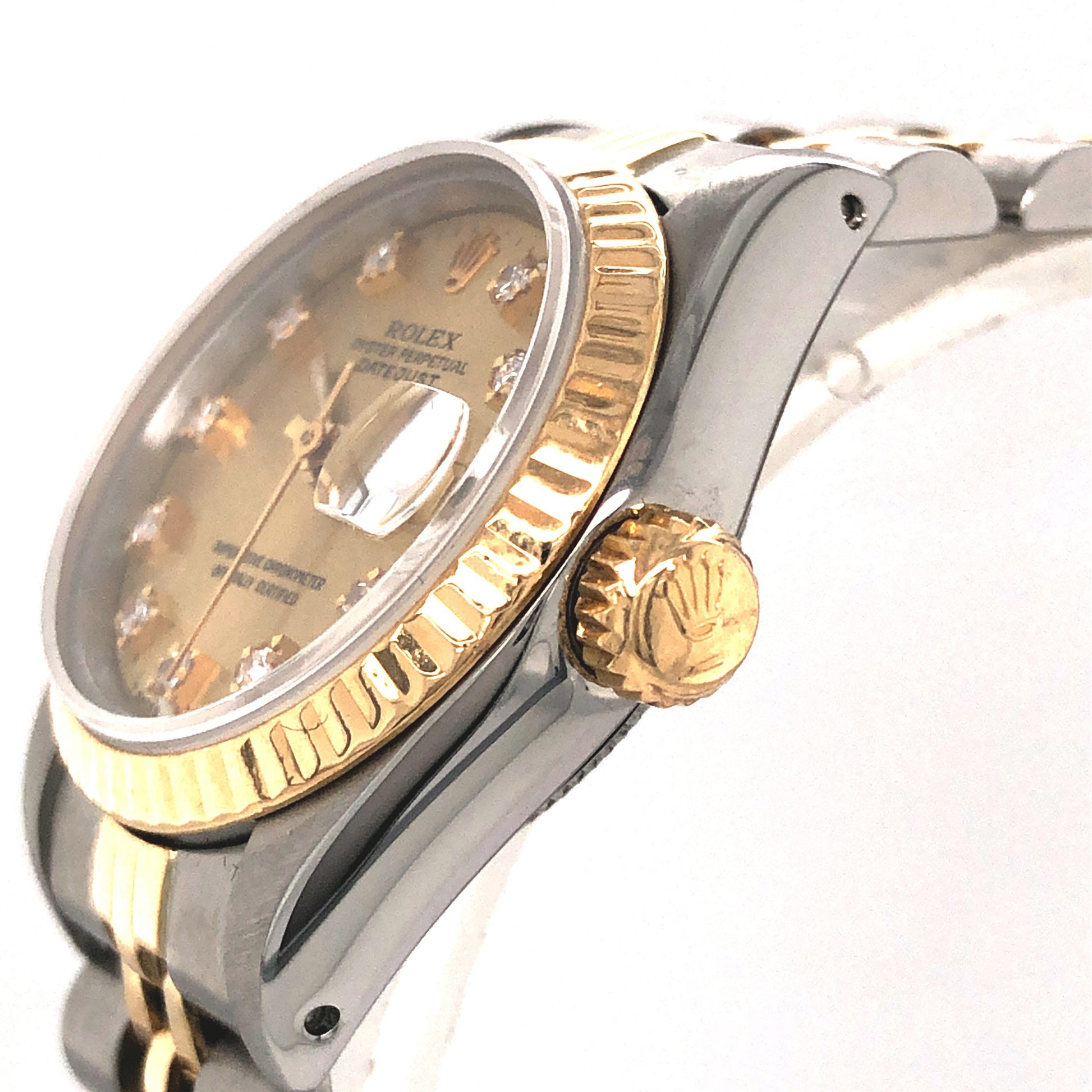 Ladies Rolex 2-Tone w/ Diamonds in 18k Yellow Gold & Stainless SteelComposition: Sterling Silver/18 Karat Yellow GoldTotal Diamond Weight: .10 ctTotal Gram Weight: 54.8 g