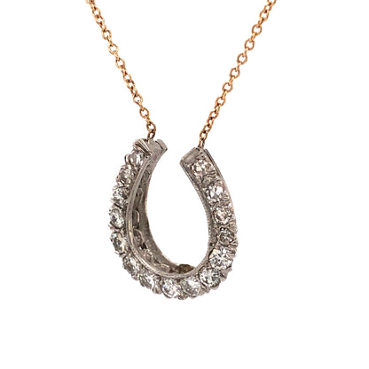 Diamond Horseshoe Pendant Necklace in 14k Gold