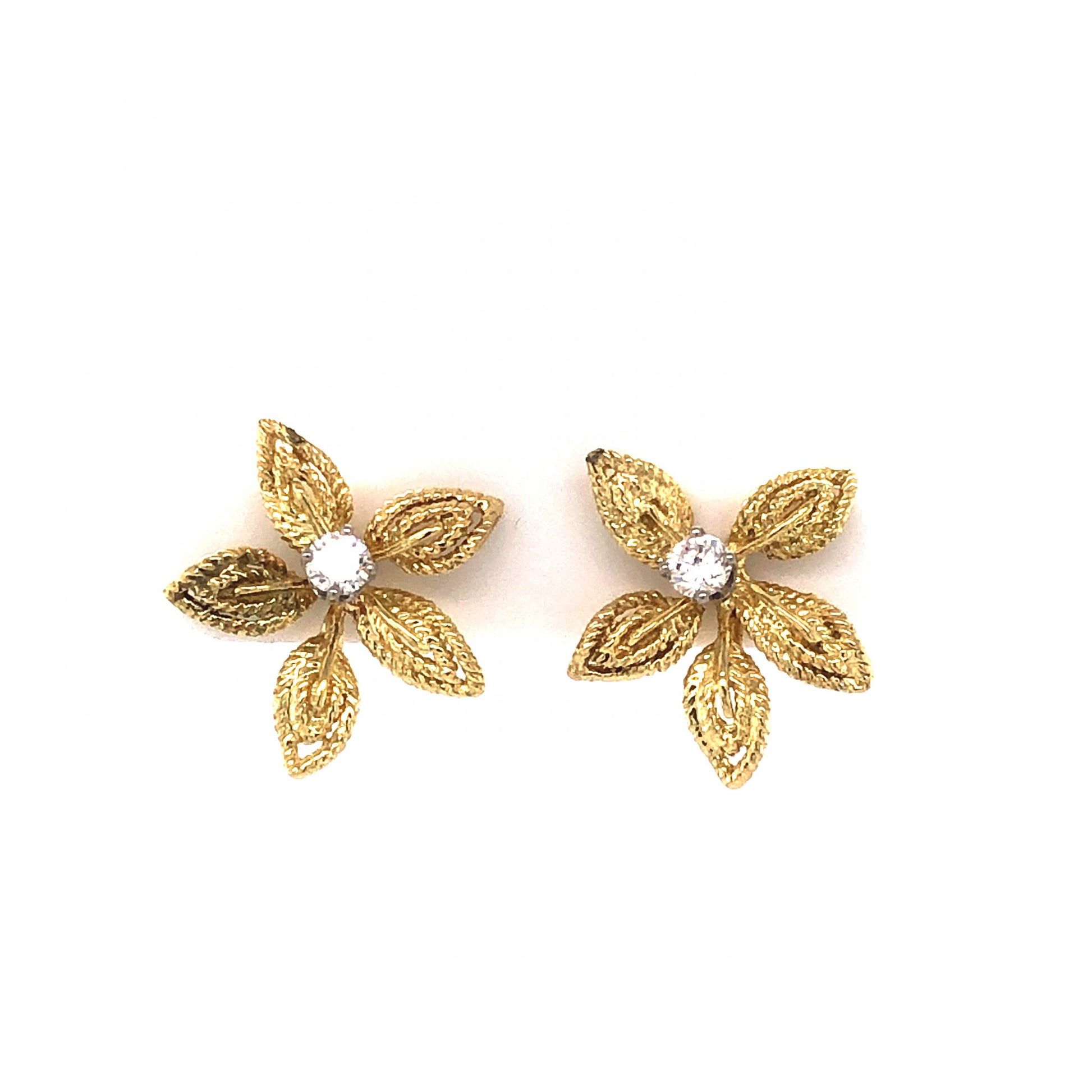 Diamond Flower Stud Earrings in 14K Yellow Gold