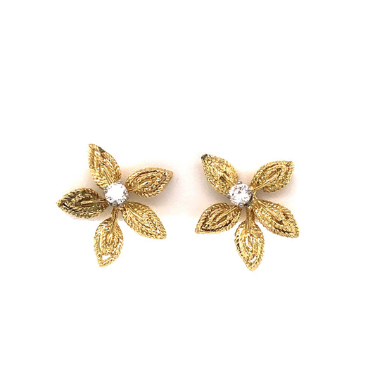 Diamond Flower Stud Earrings in 14K Yellow Gold