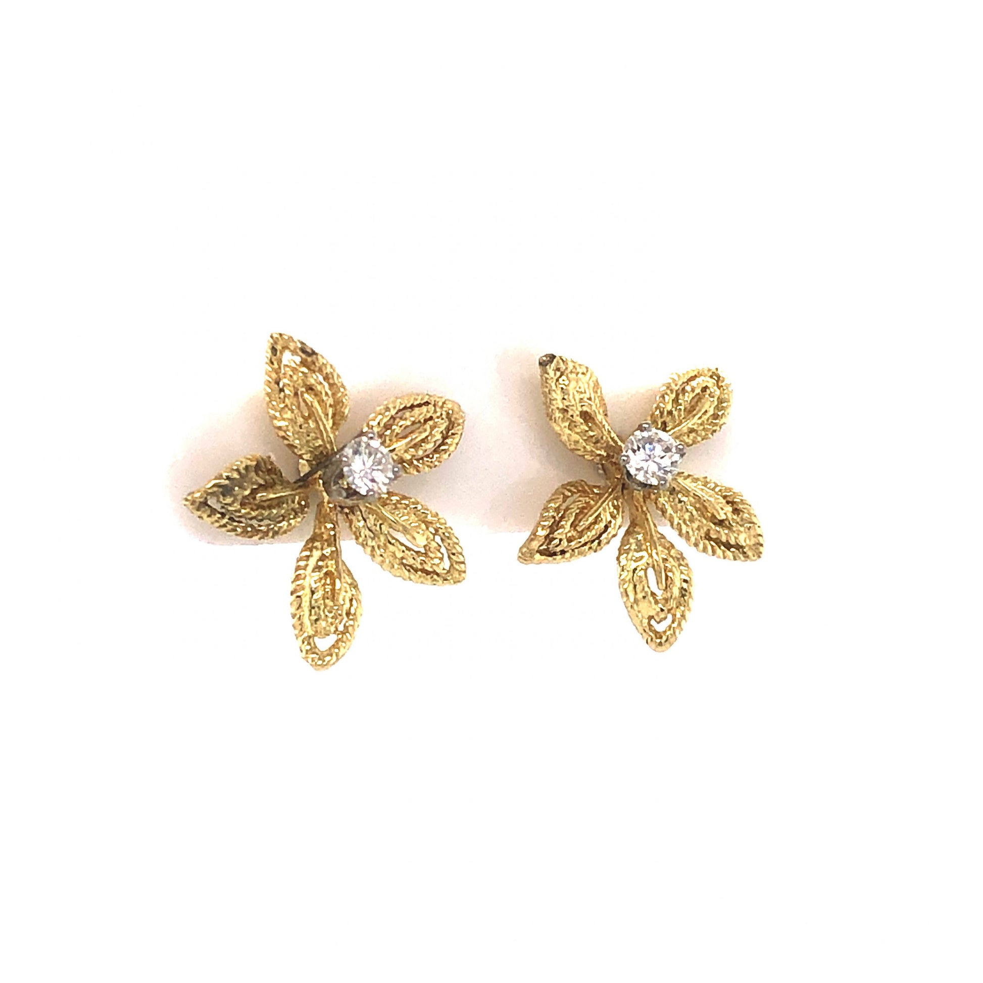 Diamond Flower Stud Earrings in 14K Yellow Gold