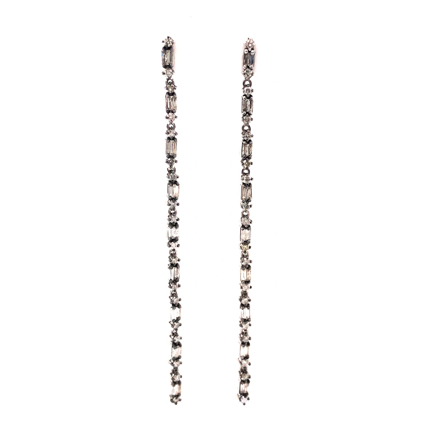 Baguette Cut Diamond Drop Earrings in Sterling Silver