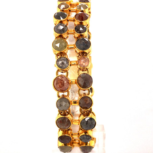 Rose Cut Colored Diamond Bracelet in 18k Yellow Gold