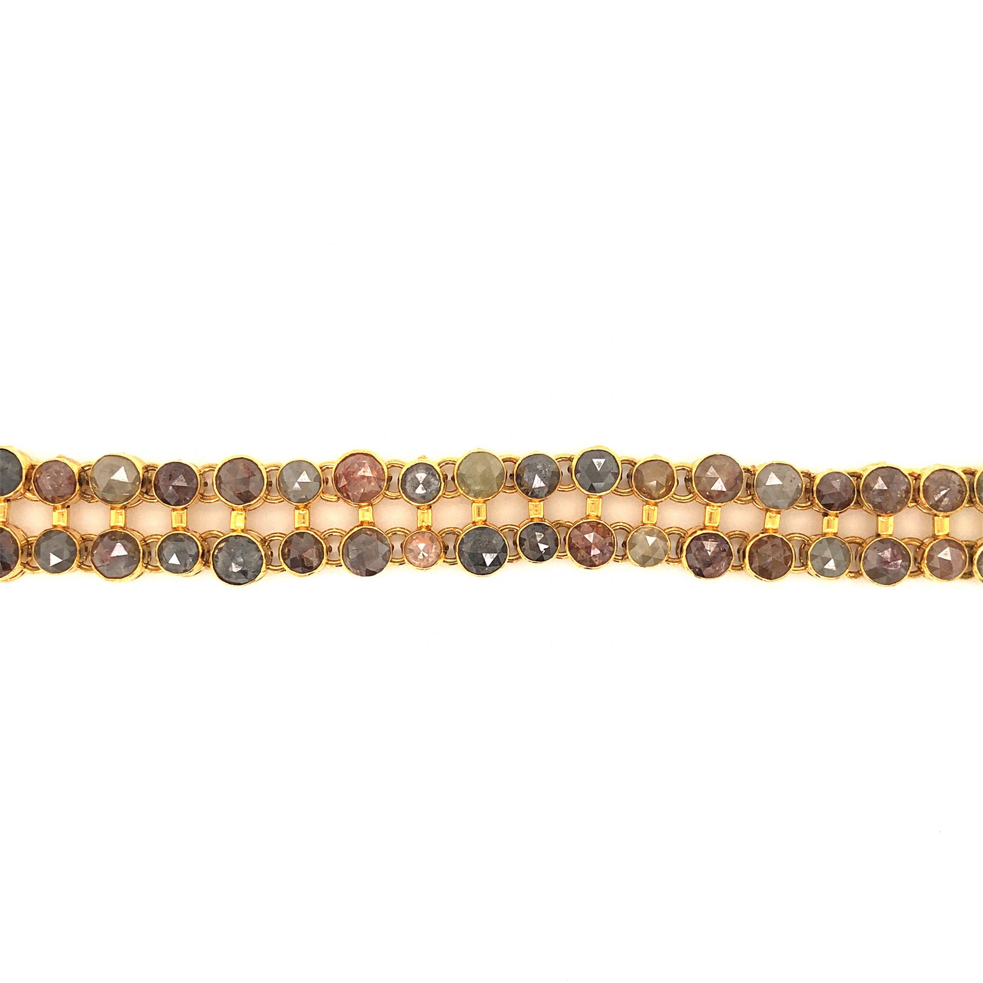 Rose Cut Colored Diamond Bracelet in 18k Yellow Gold