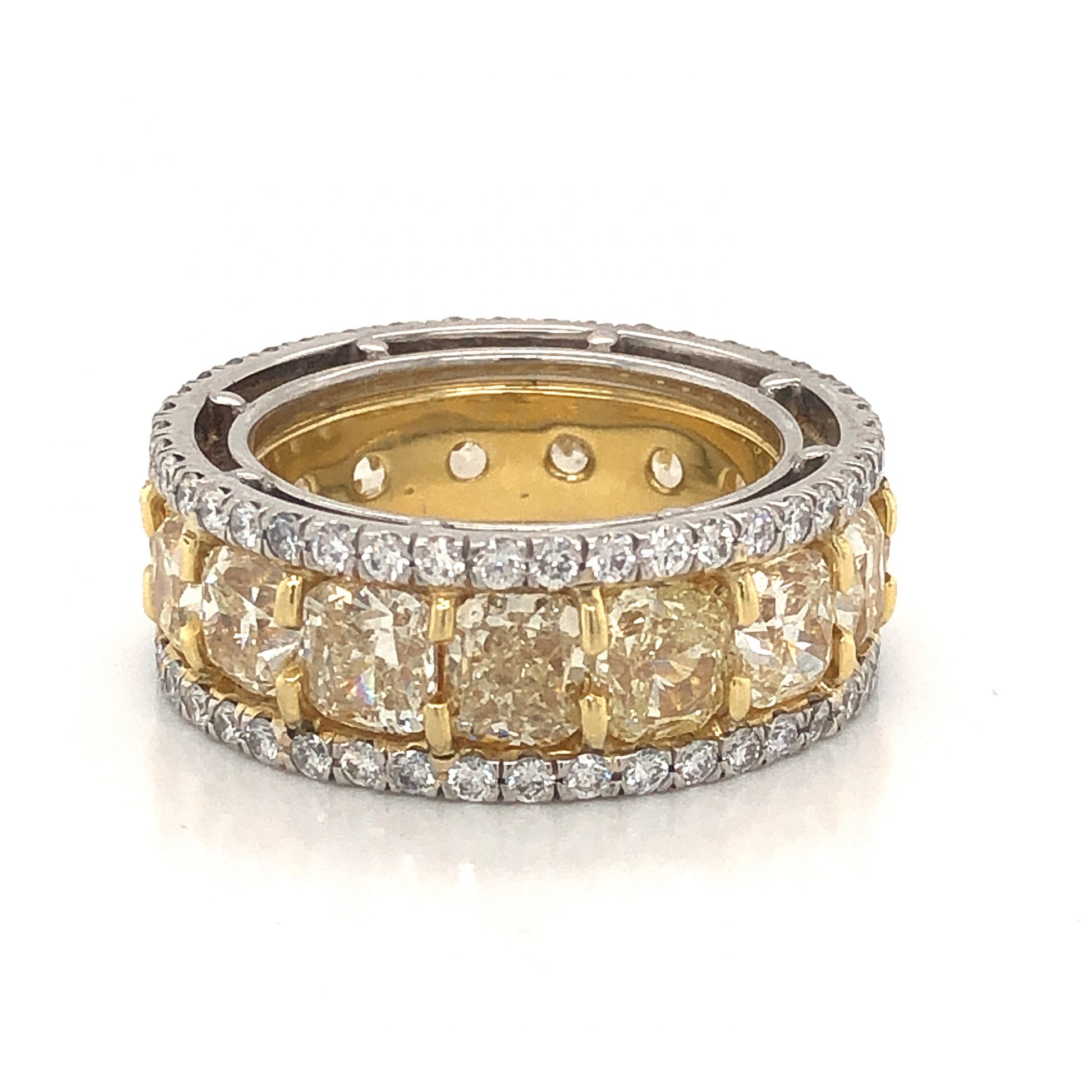 Fancy Yellow Diamond Cocktail Ring in Platinum & 18k Yellow GoldComposition: Platinum/18 Karat Yellow Gold Ring Size: 7 Total Diamond Weight: 12.38ct Total Gram Weight: 16.7 g Inscription: PT 900
      