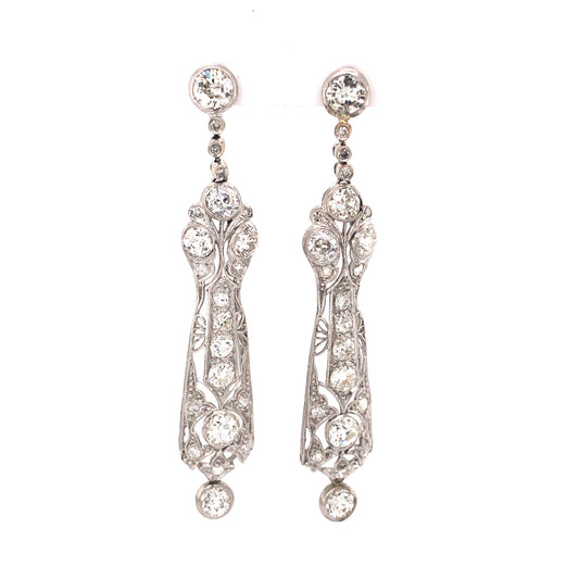 6.22 Art Deco Diamond Drop Earrings in Platinum