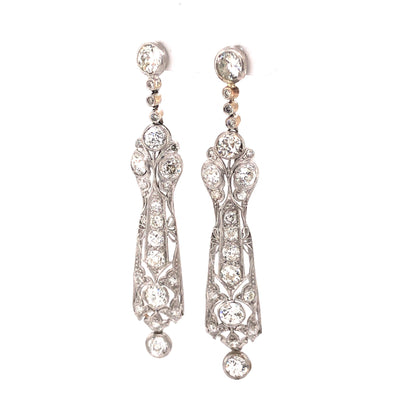 6.22 Art Deco Diamond Drop Earrings in Platinum
