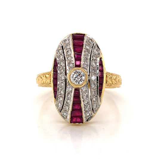 Retro Diamond & Ruby Cocktail Ring in 18k Yellow & White Gold