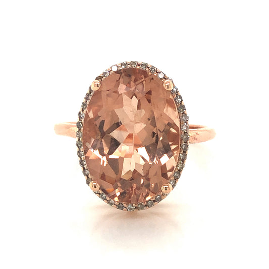 5.87 Oval Morganite & Diamond Ring in 14k Rose Gold