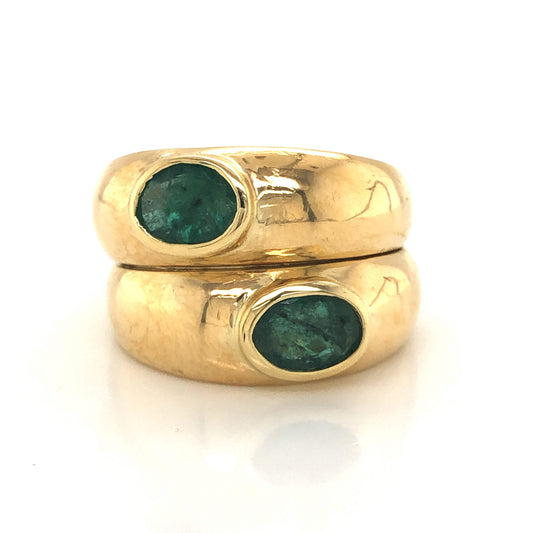 Stacked Oval Cut Emerald Cocktail Ring in 18k Yellow Gold