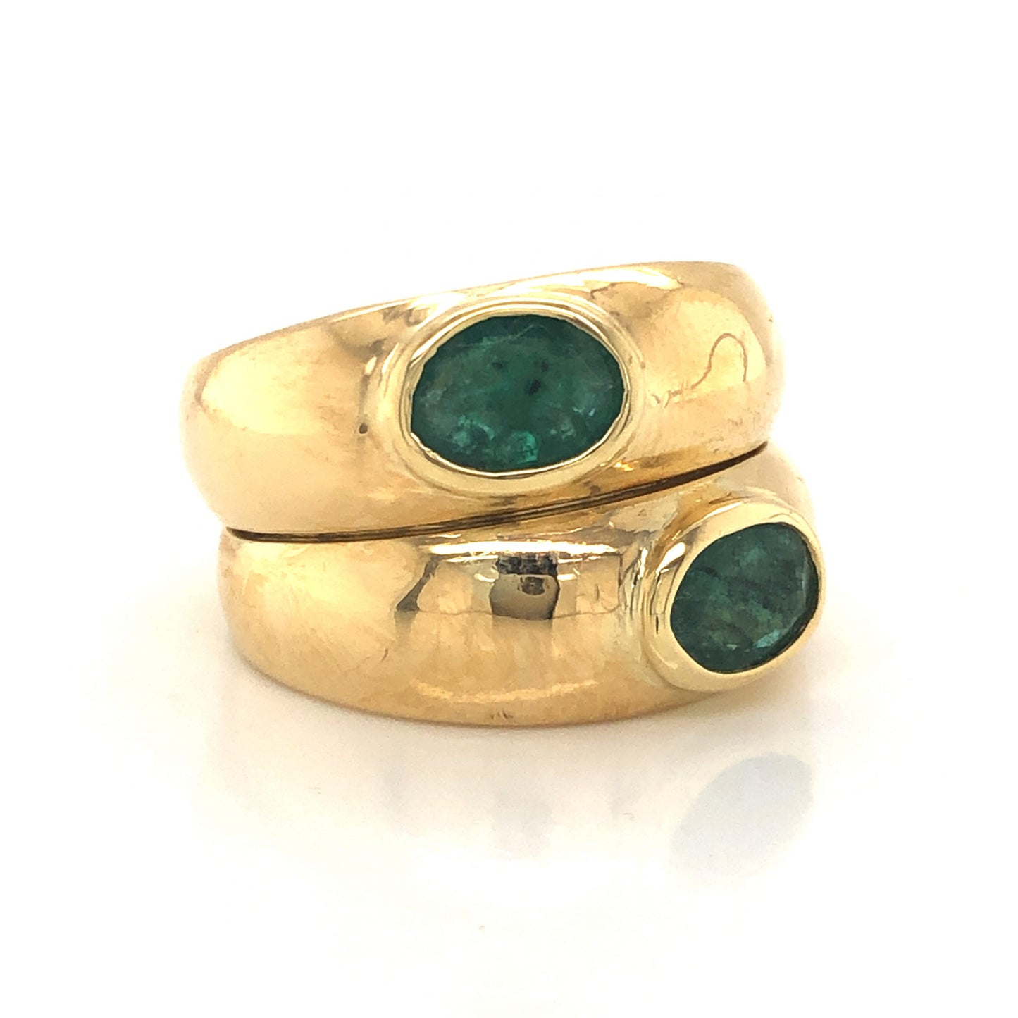 Stacked Oval Cut Emerald Cocktail Ring in 18k Yellow Gold